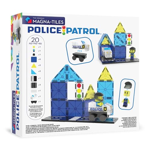 MAGNA-TILES Police Patrol 20-Piece Magnetic Construction Set, The Original Magnetic Building Brand