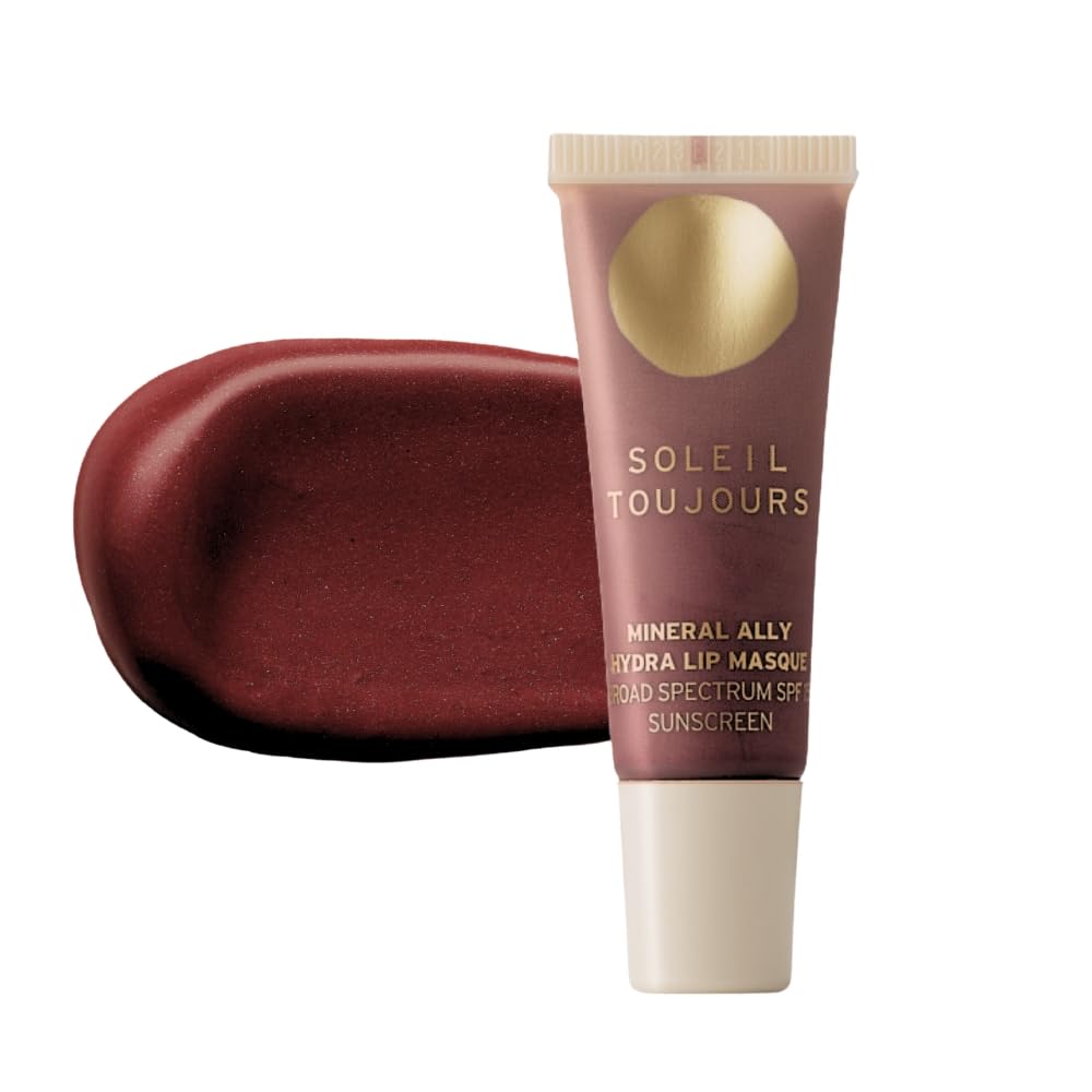 Soleil Toujours EcoSun Complex® Mineral Lip Mask SPF 15 - Peptide-Infused Clear Sunscreen Treatment for Volumizing, Collagen-Boosting & Deep Hydration