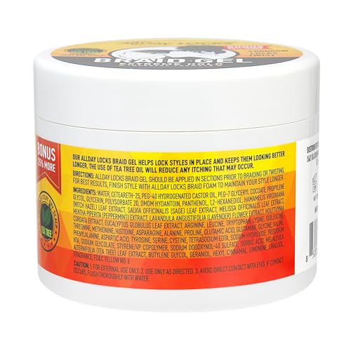 AllDay Locks Braid Gel 5 oz | Extreme Hold & High Shine | Frizz-Free, Flake-Free Edge Control | Tea Tree, Lavender & Peppermint Oils | For Braids, Twists & Cornrows