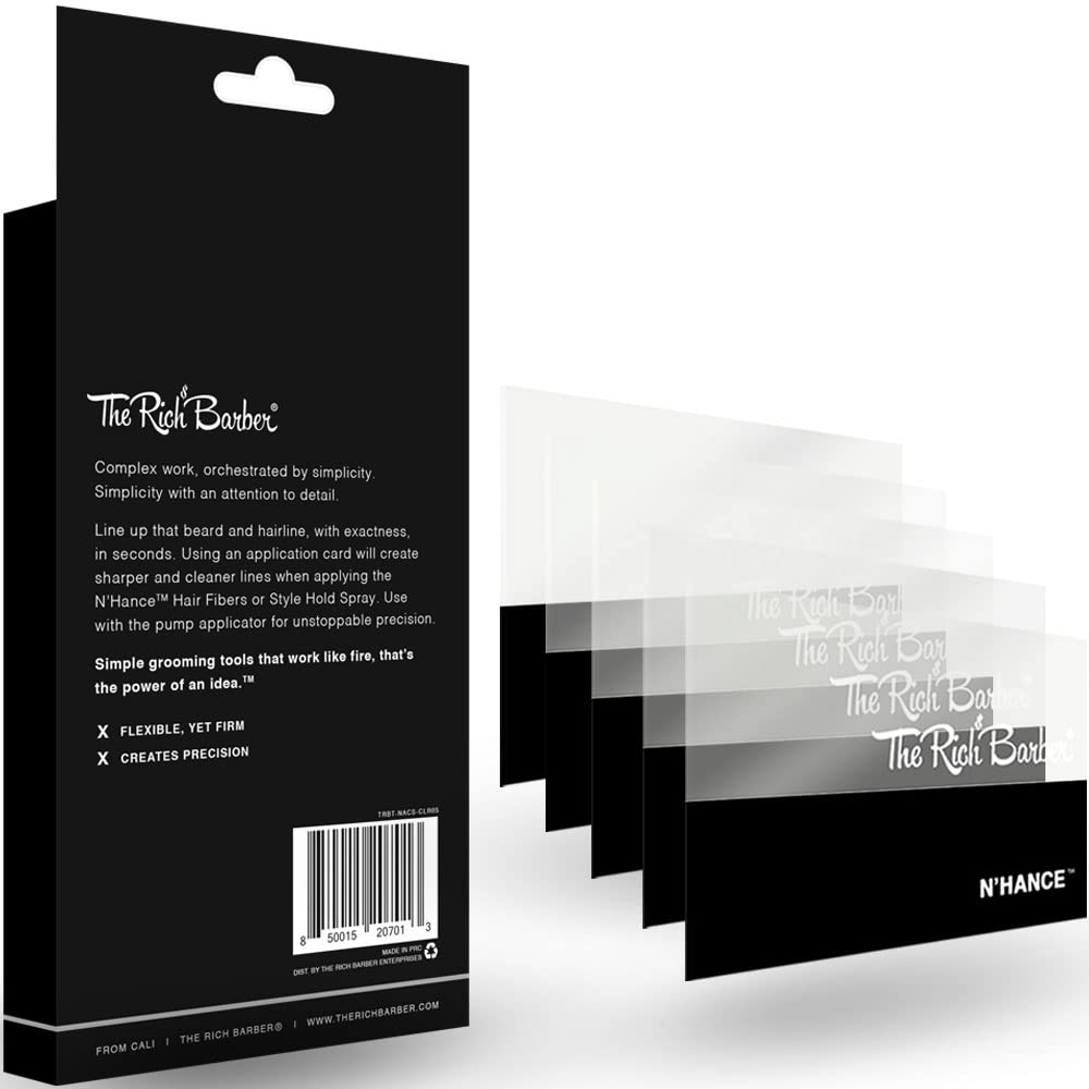 The Rich Barber N’Hance Hair Building Fiber Application Cards 5 Pack – Hairline Enhancement & Line-Up Tool for Barbers and Personal Use