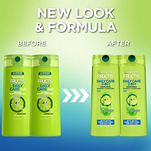 Garnier Fructis 2-in-1 Fortifying Shampoo & Conditioner, Strengthens & Softens Hair, Daily Vegan Hair Care for Men & Women, Paraben-Free, 22 Fl Oz, 2 Ct