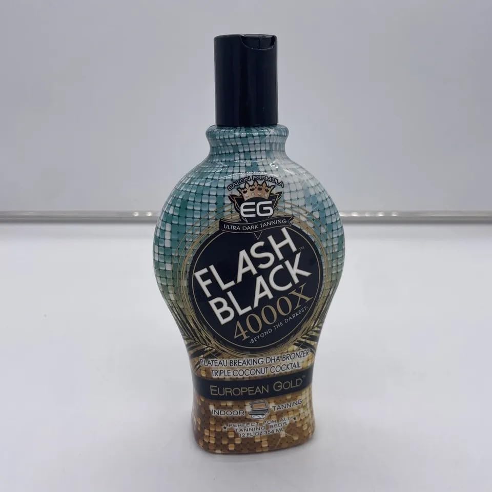 European Gold Flash Black 4000X Indoor Tanning Lotion with Time-Release DHA Bronzers, 12 oz