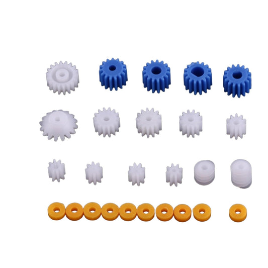 Walfront 26pcs Plastic Spindle Gear Set for DIY Models, Robots & Cars – Assorted Shafts 2-4mm, White & Blue Gears