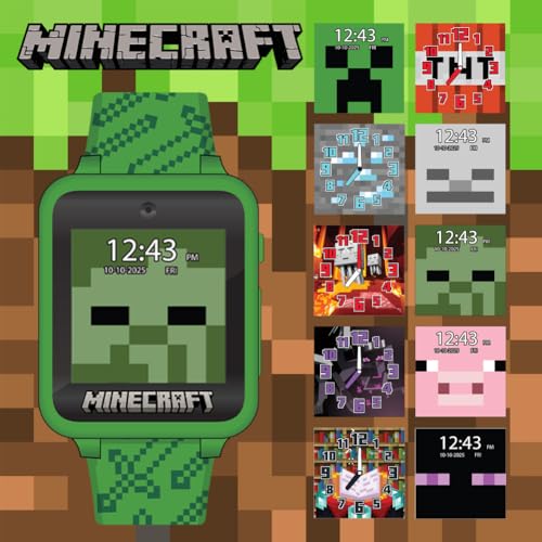 Minecraft Kids Smart Watch – Touchscreen, Camera, Video, Games, Alarm, Calculator & Pedometer – Fits 5.5"–8" Wrists