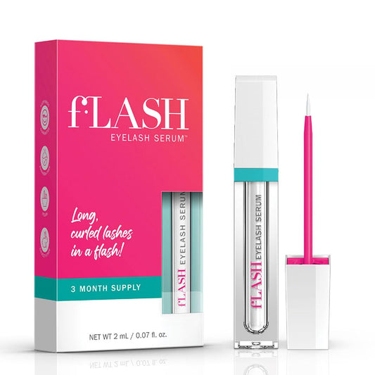 FLASH Eyelash Serum for Longer, Curled Lashes – Strengthens & Enhances, Safe for Sensitive Eyes & Contact Wearers, 2mL, 3-Month Supply