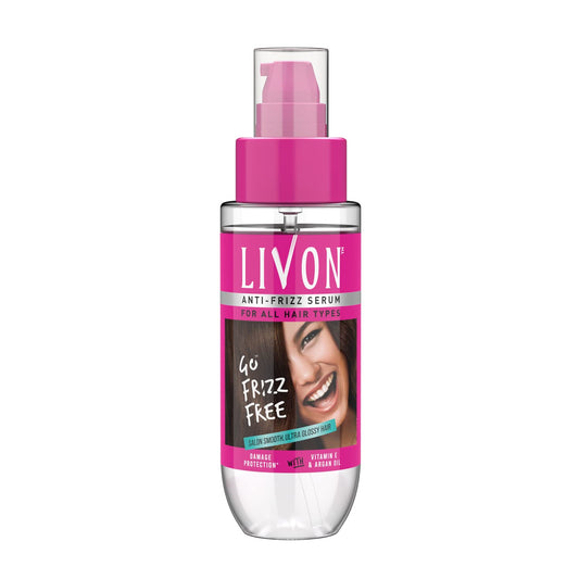 Livon Hair Serum for Men & Women | Frizz-Free, Shiny & Strong Hair | Lightweight, Non-Greasy | Argan Oil & Vitamin E | 3.3 Fl Oz