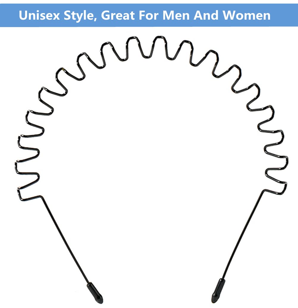 bodbop Metal Hair Band for Men & Women – Unisex Black Wavy Spring Headband, Non-Slip Elastic Hoop for Sports, Stylish & Durable Headwear