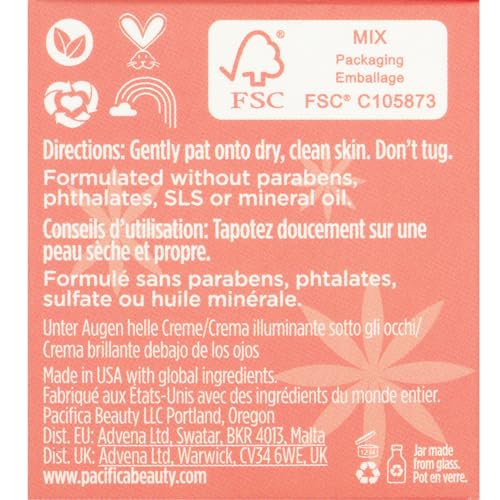Pacifica Glow Baby Vitamin C Eye Cream – Brighten Dark Circles & Puffiness, Caffeine Infused, Fragrance-Free, Clean Vegan, 0.5 oz
