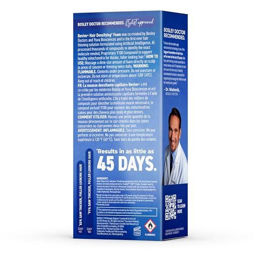 BosleyMD Men’s Revive + Densifying Treatment Foam – Drug-Free Hair Thinning Solution with YuvaBio Y100, Biotin & Pumpkin Seed Oil, 2.11 oz, 60-Day Supply