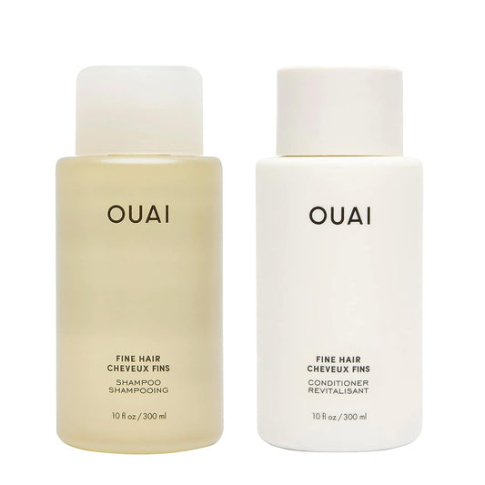 OUAI Fine Shampoo & Conditioner Set – Sulfate Free Hair Care for Women & Men with Keratin, Shea Butter, Avocado Oil & Marshmallow Root – 10 Fl Oz