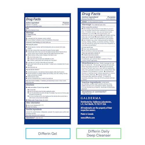 Differin Acne Skin Care Kit – 0.1% Adapalene Gel, 5% Benzoyl Peroxide Face & Body Wash for Acne & Pimple-Prone Skin