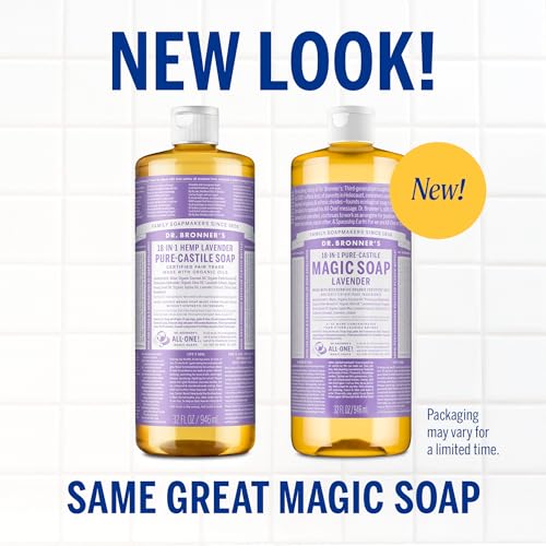 Dr. Bronner’s Pure-Castile Liquid Soap, Lavender 32oz – All-Natural, Regenerative Organic Oils, 18-in-1 Face, Body, Hand & Hair Wash