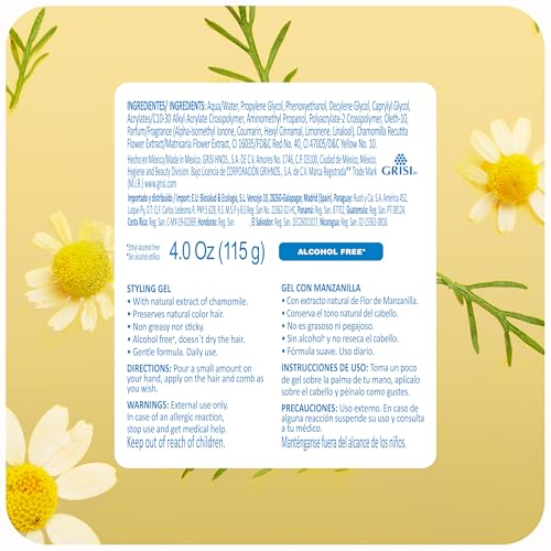 Ricitos de Oro Chamomile Hair Gel for Babies & Kids, Alcohol-Free, Non-Greasy, Hypoallergenic, Tear-Free, Gentle Daily Use, 4.05 Oz, 3-Pack