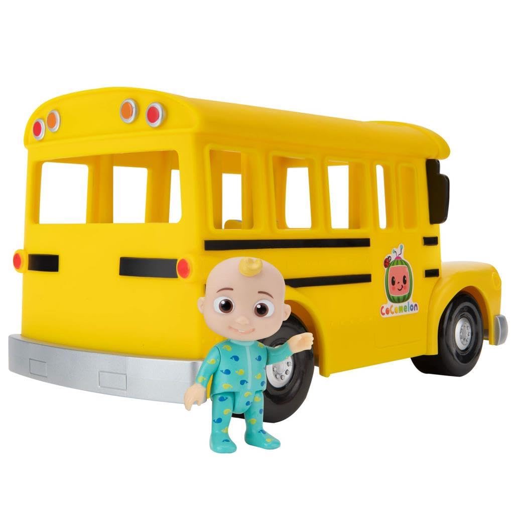 CoComelon Musical Yellow School Bus Toy – Plays ‘Wheels on The Bus’ Clips, Includes Removable JJ Figure for Toddlers & Kids