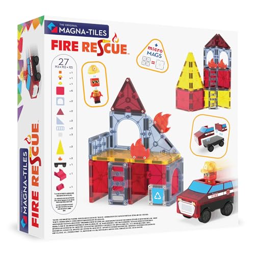 MAGNA-TILES Fire Rescue 27-Piece Magnetic Construction Set, The Original Magnetic Building Brand