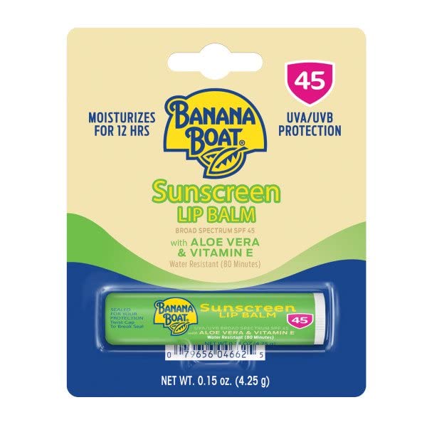 Banana Boat Aloe Vera with Vitamin E Sunscreen Lip Balm SPF 45 - .15 oz, Pack of 6