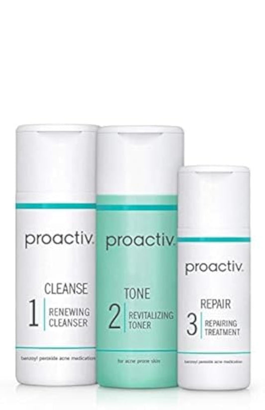 Proactiv 3-Step Acne Treatment Kit – Benzoyl Peroxide Face Wash, Exfoliating Toner & Spot Treatment for Face & Body, 30-Day Care