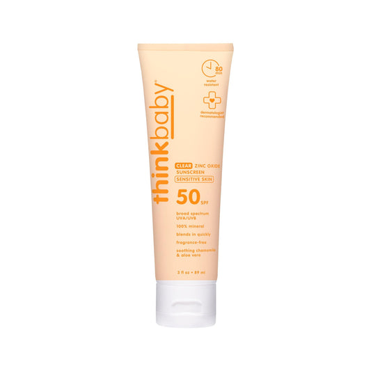 Thinkbaby Baby Sunscreen SPF 50, 3 fl oz – Clear Zinc Oxide Mineral Sunscreen for Sensitive Skin, Broad Spectrum, Water Resistant, Reef Safe, Vegan