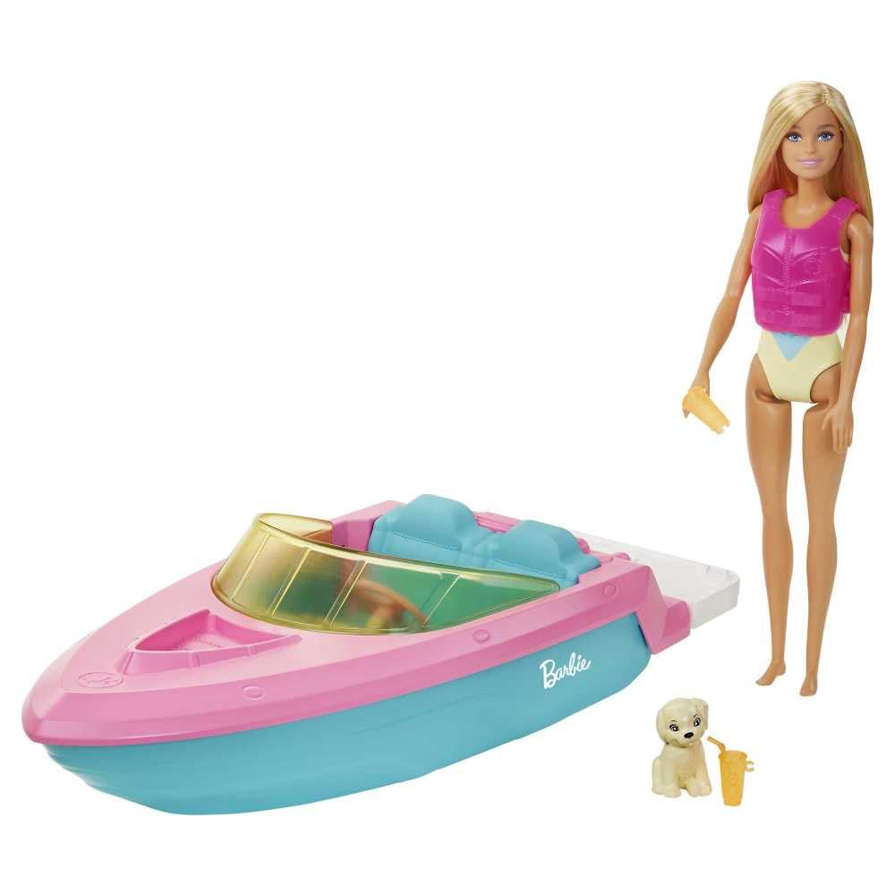 Barbie Doll and Boat Playset with Pet Puppy, Life Vest and Accessories, Fits 3 Dolls & Floats in Water, Gift for 3 to 7 Year Olds