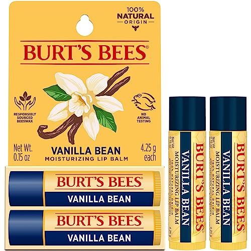 Burt’s Bees Vanilla Bean Lip Balm – Natural Lip Moisturizer with Responsibly Sourced Beeswax, Tint-Free Hydrating Balm, 2 Tubes, 0.15 oz Each
