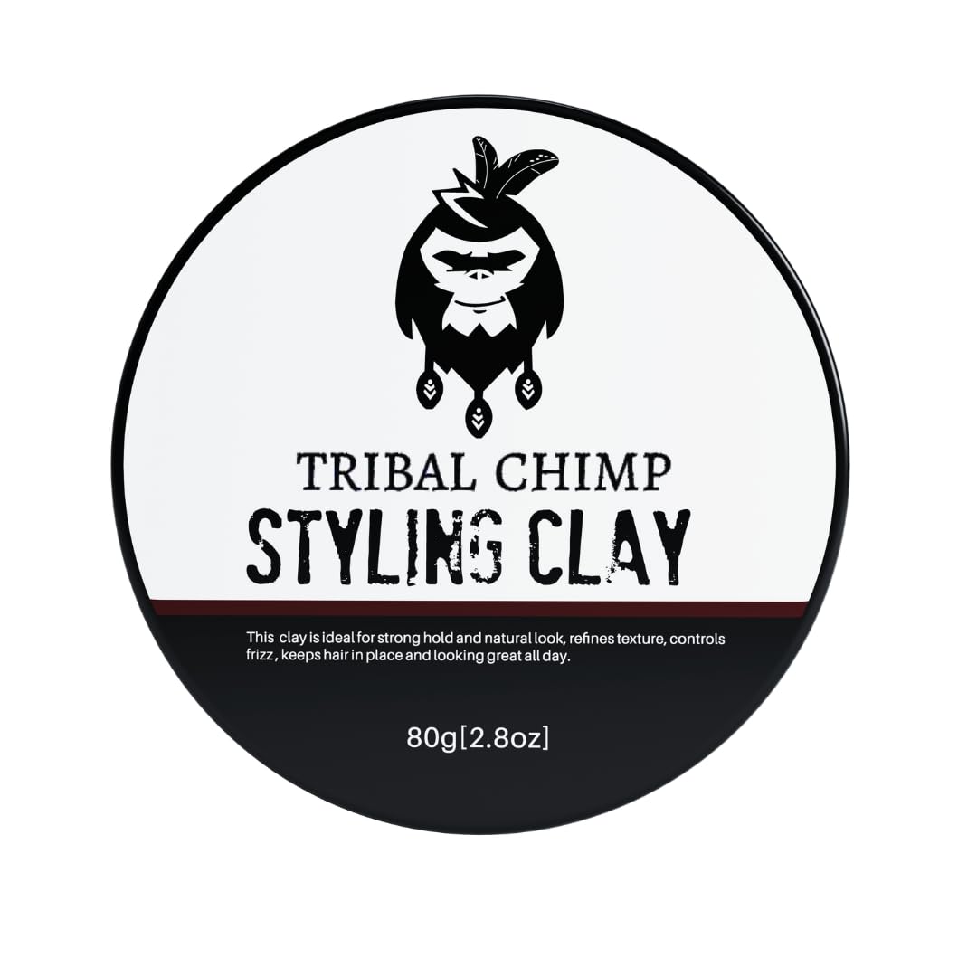 Tribal Chimp Hair Styling Clay 80g – Super Strong Hold Matte Finish for Men & Women, Non-Sticky Texture, Adds Volume & Thickness, Citrus Scent