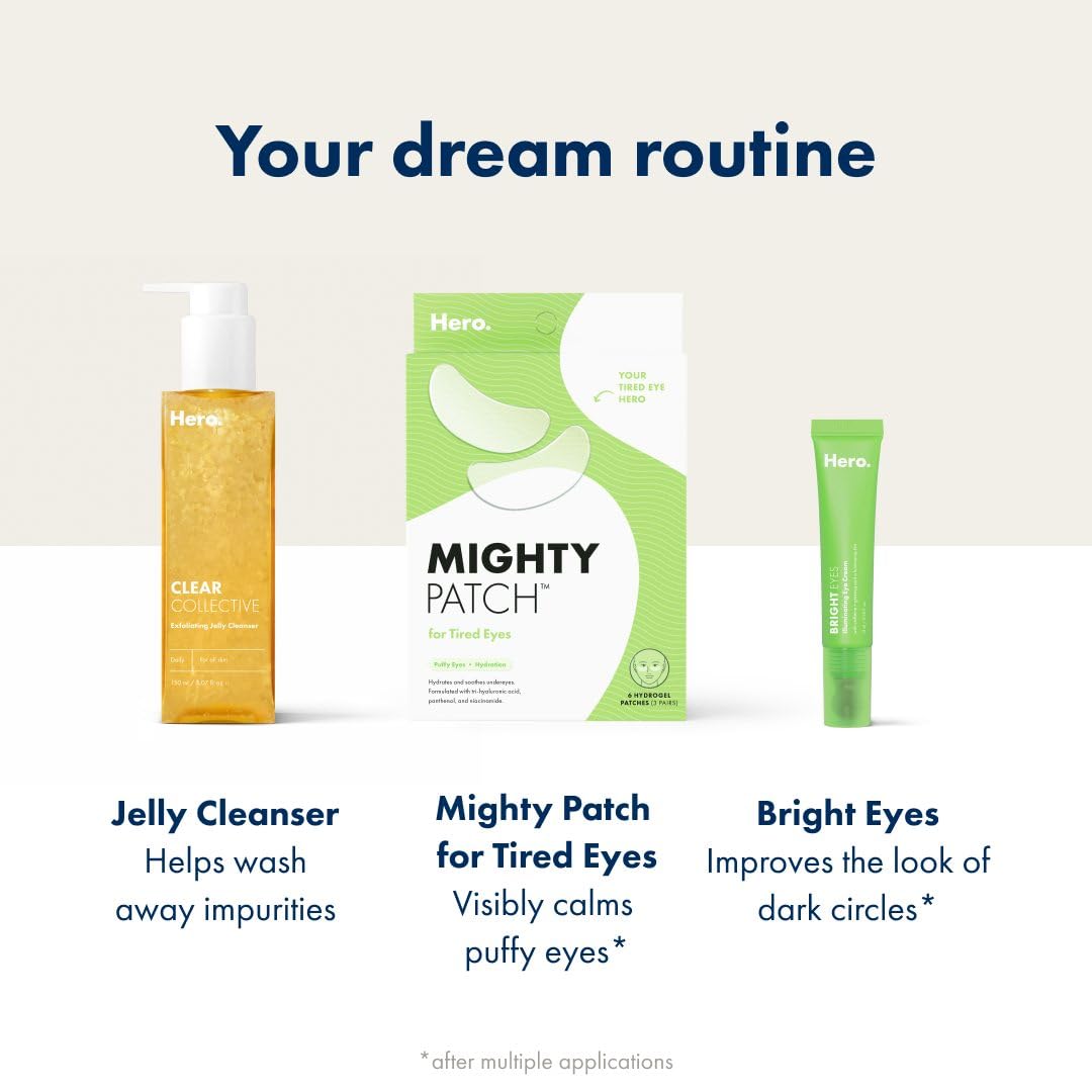 HERO COSMETICS Mighty Patch™ Tired Eye Hydrogel Patches – Soothes, De-puffs & Brightens Undereye, 6 Count, Multiple Uses