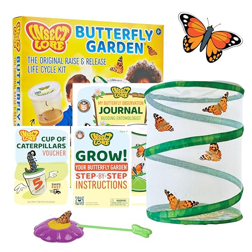 Insect Lore Raise & Release Butterfly Garden Kit – STEM Caterpillar Habitat with Voucher for Kids, Classrooms & Homeschool Learning