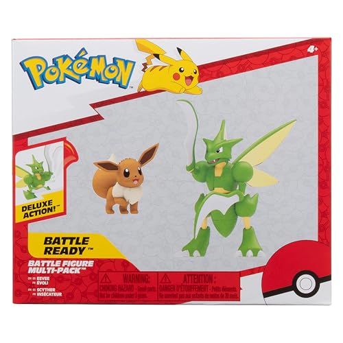 Pokemon Battle Figure 2 Pack - 2-Inch Eevee and 4.5-Inch Scyther Battle Ready Figures