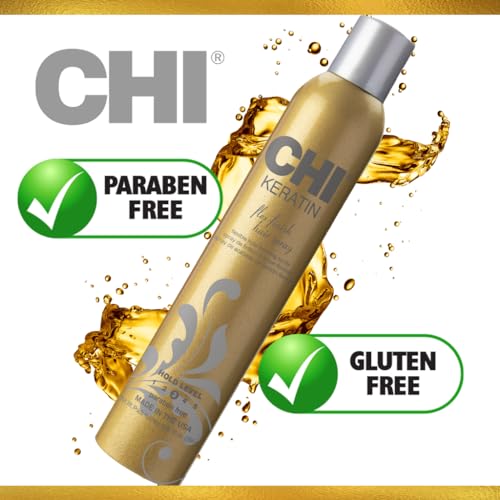 CHI Keratin Flex Finish Hair Spray, Lightweight Spray For Long-Lasting, Smooth Styling, Eliminates Frizz & Flyaways & Seals Out Humidity, 10 Oz