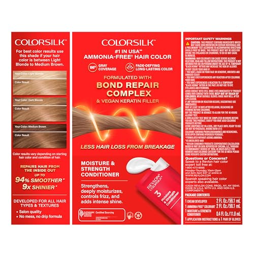 Revlon ColorSilk Bond Repair Complex Hair Color, 70 Medium Ash Blonde (Pack of 3) | Ammonia-Free, 100% Gray Coverage, Vegan Keratin Dye