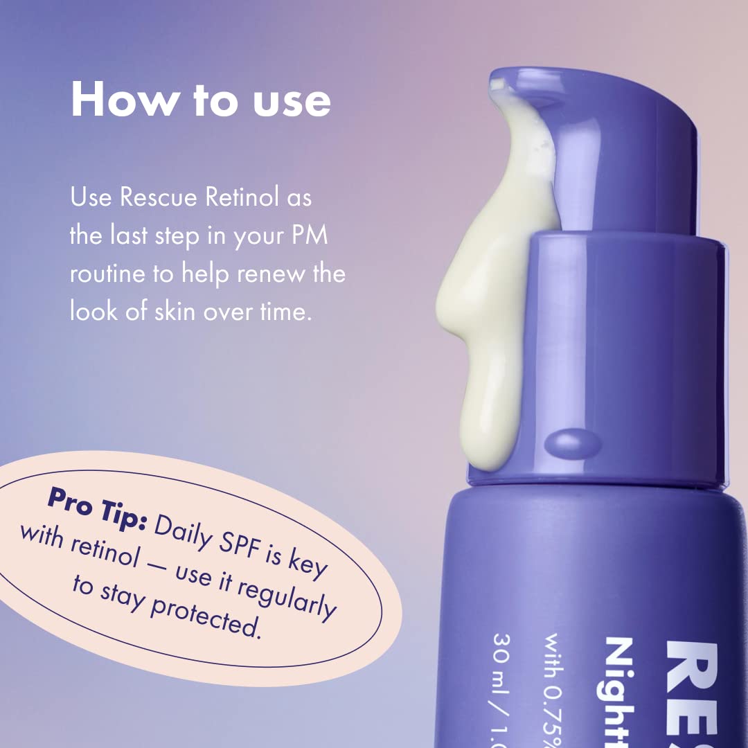 Rescue Retinol Night Cream - Smooths Texture & Fades Post-Blemish Marks, Gentle Non-Drying Retinol for Sensitive Skin, 30ml