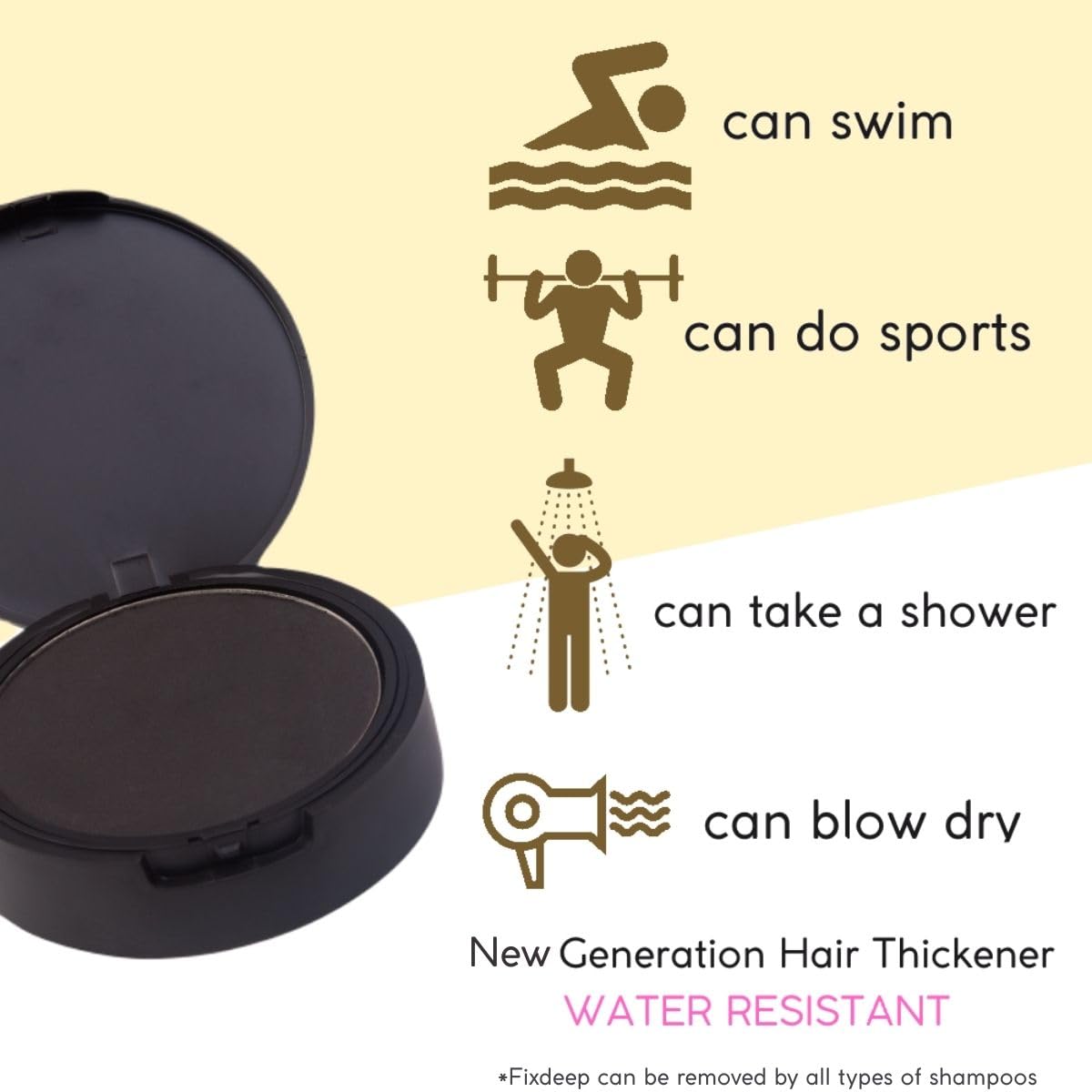 Fixdeep Hair Building Fibers for Thinning Hair (Black) | Waterproof, Sweat-Resistant | Instantly Fuller Hair in 30 Sec | Covers Bald Spots & Gray Roots, 14g