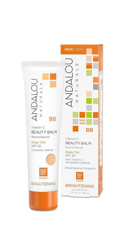 Andalou Naturals Vitamin C BB Beauty Balm SPF 30 – Sheer Tint 2-in-1 BB Cream & Mineral Sunscreen, Non-Nano Zinc Oxide, 2 fl oz