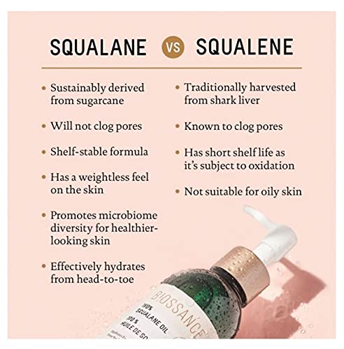 BIOSSANCE 100% Squalane Oil - Vegan, Hydrating Face & Body Oil, Fast-Absorbing Moisturizer for Skin & Hair, 3.3 oz