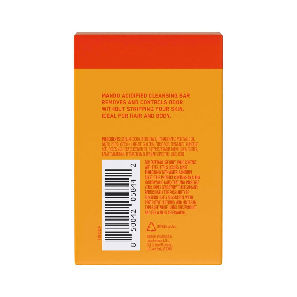 Mando Acidified Cleansing Bar – 24H Odor Control, Moisturizing, SLS & Paraben Free, Gentle on Sensitive Skin – Bourbon Leather Scent