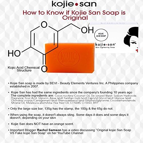 Kojie San Skin and Body Brightening Soap - Original Kojic Acid, Dark Spot Remover Bar Soap with Glycerin & Tea Tree Oil - 65g x 2 Bars