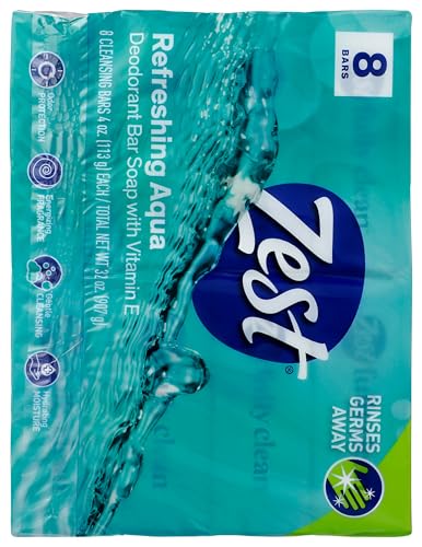 Zest 8-Bar Bath Size Soap, Aqua, 4 Ounce per bar, 8 bars, 32 Ounce