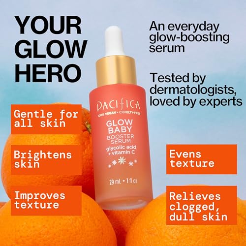 Pacifica Vitamin C Glow Baby Face Serum - Glycolic Acid Dark Spot Corrector, Anti-Aging, Brightening, Vegan & Fragrance-Free