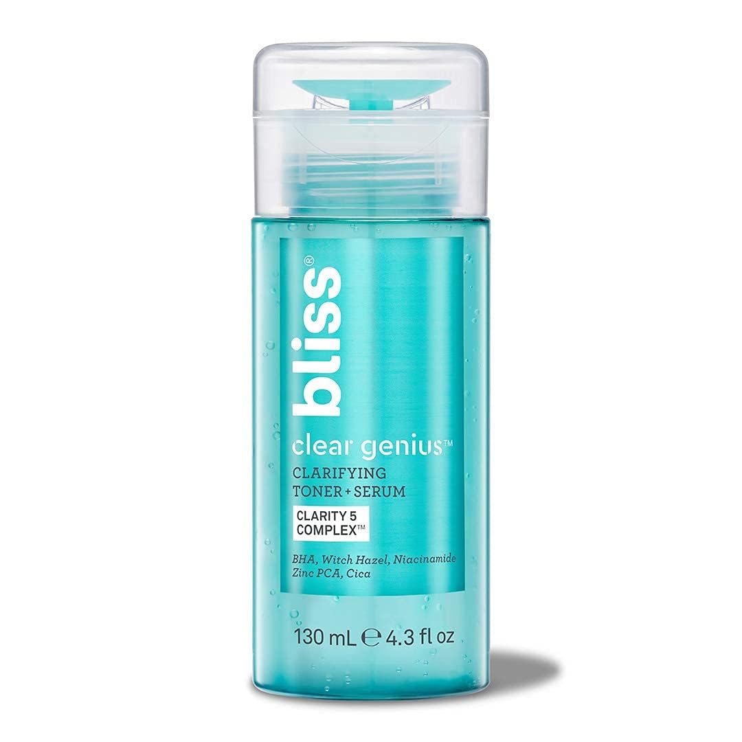 Bliss Clear Genius Clarifying Toner + Serum 4.3 fl oz – Pore Purifying, Calming & Clearing Formula with Salicylic Acid, Niacinamide & Witch Hazel