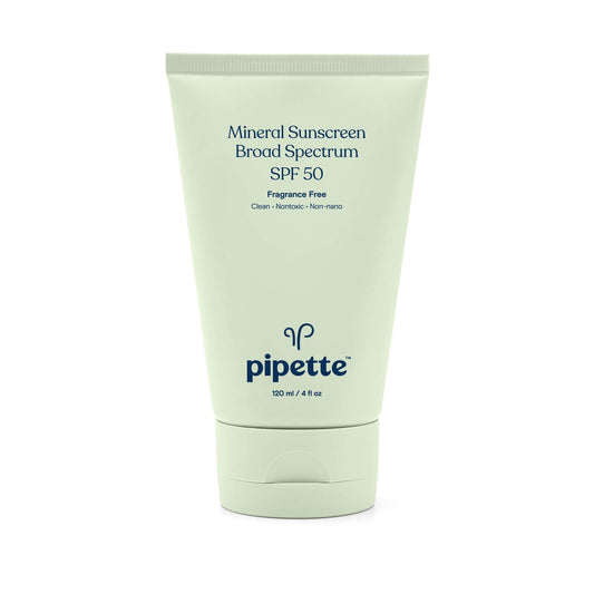 Pipette Mineral Sunscreen SPF 50 for Baby & Kids - Broad Spectrum Non-Nano Zinc Sunblock, Gentle UVB/UVA Protection for Sensitive Skin, 4 fl oz