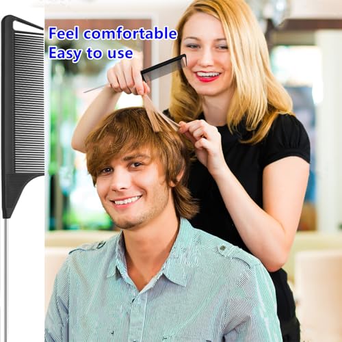 Luumxai 9pcs Topsy Hair Tail Tool & Rat Tail Comb Set with 6pcs French Braiding Rings & 3pcs Metal Parting Combs for Women & Girls (Pink, Purple, Black)