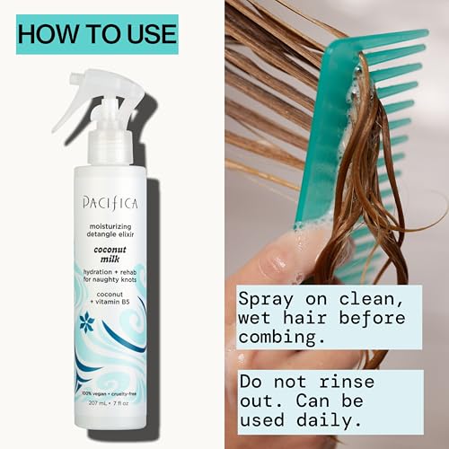 Pacifica Coconut Milk Hair Detangler Spray | Leave-In Conditioner for All Hair Types | Moisturizing, Smoothing & Anti-Frizz Elixir, 207 mL