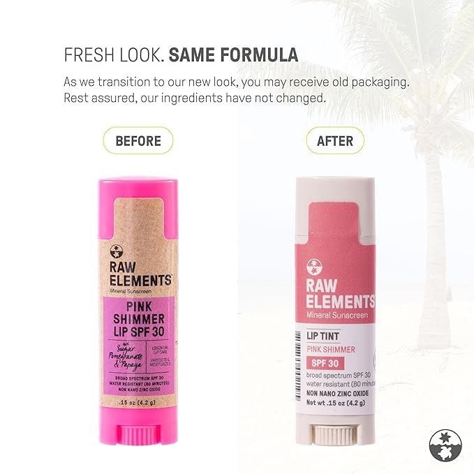 Raw Elements Organic Pink Lip Shimmer Zinc Oxide SPF 30+, 0.15 oz (Pack of 3)