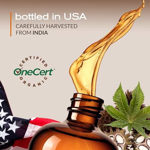 Ella & Eden Castor Oil Organic – Cold Pressed Hexane-Free Unrefined Glass Bottle | For Hair Growth, Face, Skin | USDA Certified 100% Pure – 16 Oz