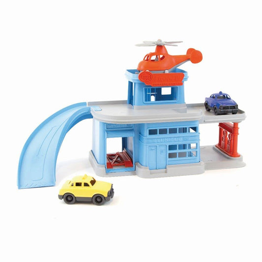 Green Toys 5-Piece Parking Garage Playset – Pretend Play, Motor Skills & Communication, BPA-Free, Dishwasher Safe, Recycled Plastic, USA