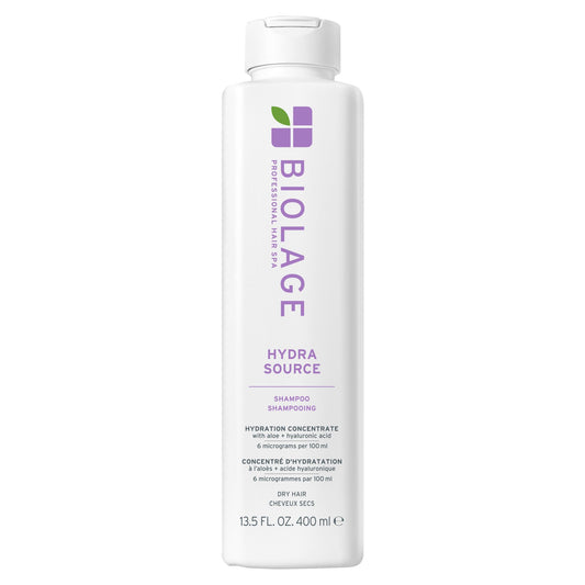 Biolage Hydra Source Shampoo - Softens, Moisturizes & Adds Shine, For Dry Hair, Infused with Micro-Filtered Aloe Vera & Fermented Hyaluronic Acid, Vegan & Paraben-Free, 13.5 Fl Oz
