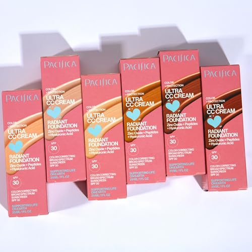Pacifica Ultra CC Cream Radiant Foundation SPF 17 - Warm-Light – Medium Coverage Color Correcting Cream, Dewy Finish, Mineral SPF, 1 oz