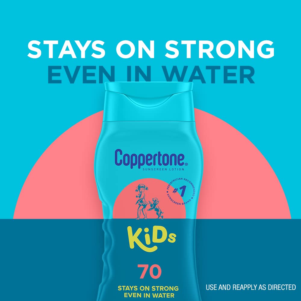 Coppertone Kids Sunscreen Lotion SPF 70, Water Resistant Sunscreen for Kids, 8 Fl Oz Bottle
