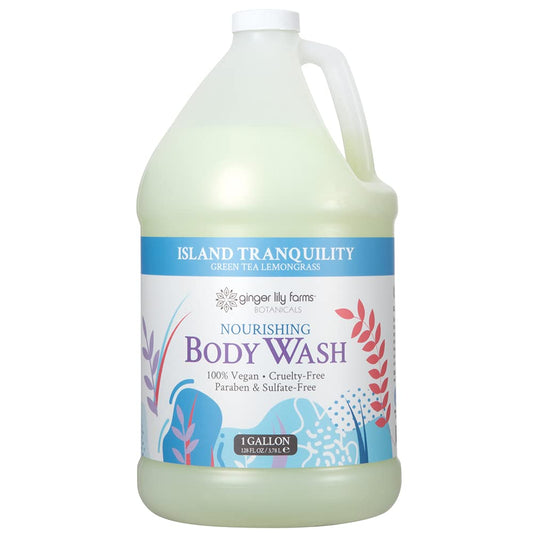 Ginger Lily Farms Botanicals Nourishing Body Wash – Island Tranquility, Vegan & Cruelty-Free, Green Tea & Lemongrass Scent, 1 Gallon Refill