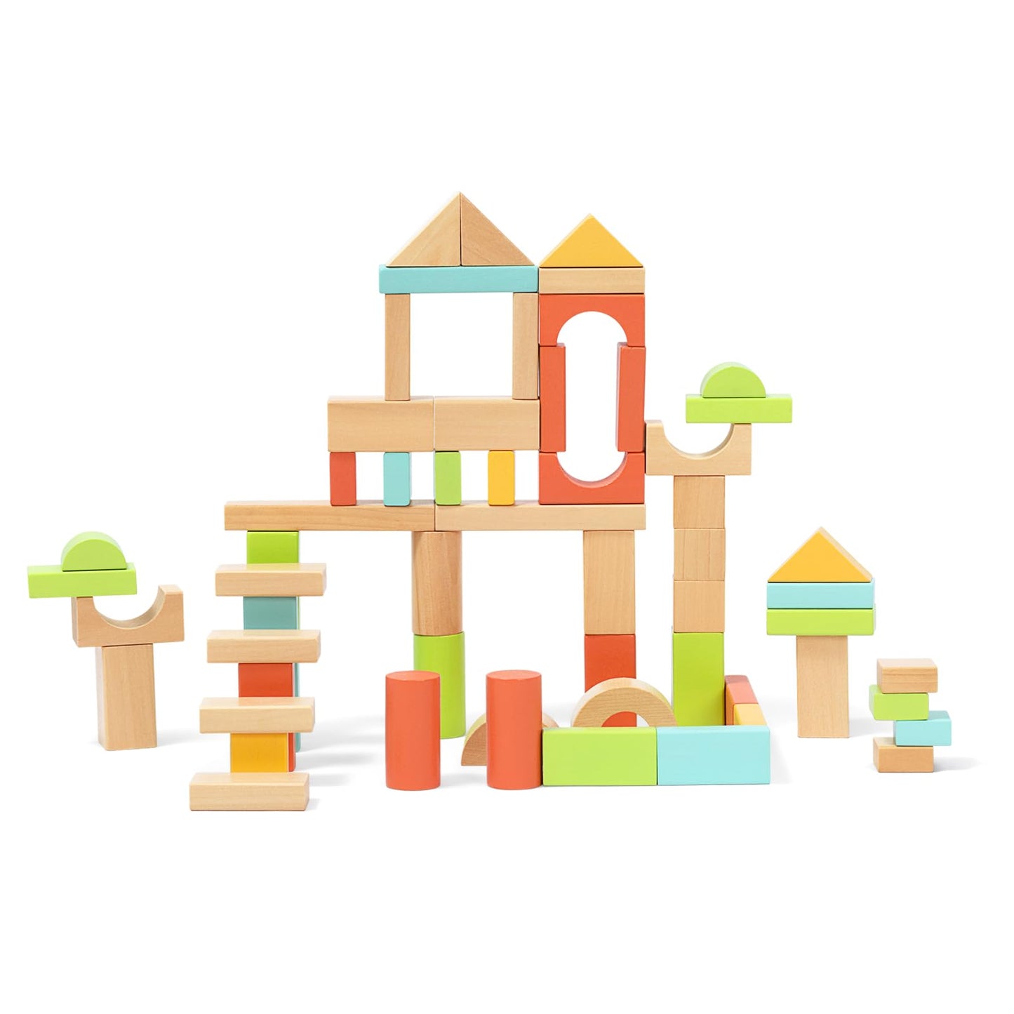 MEEYOO 100pcs Wooden Building Blocks for Toddlers 1-3, Montessori Toys with Storage Bucket, Baby Shower Gift for Boys & Girls